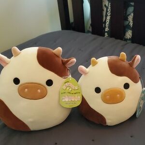 Squishmallows Brown and White Cow Plush Set Mom And Baby Ronnie